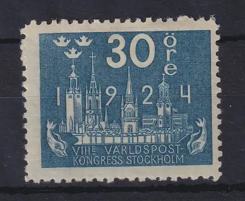 Schweden 1924 Weltpostkongreß 30 Öre-Wert Mi.-Nr. 149 gute b-Farbe grünblau * 