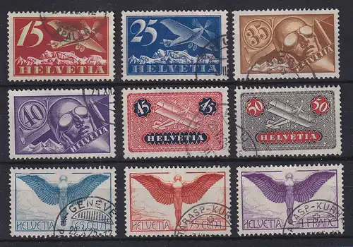 Schweiz Flugpostmarken 1923-24 Mi-Nr. 179-84 und 189-91 alle x-Pap. kpl. O 