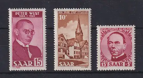 Saarland 1950:  Mi.-Nr. 289, 290 und 296 jeweils einwandfrei **