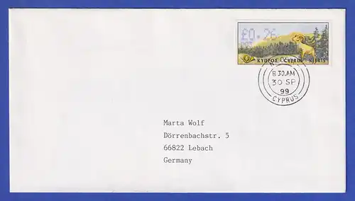 Zypern Amiel-ATM 1999  Mi-Nr. 4 Aut.-Nr. 003 Wert 0,26 auf FDC nach D