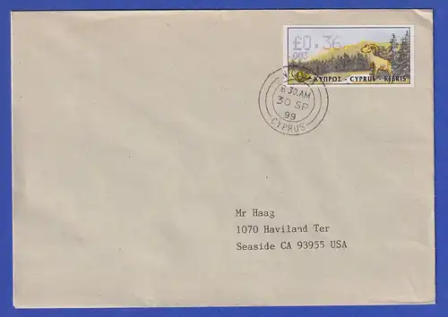 Zypern Amiel-ATM 1999  Mi-Nr. 4 Aut.-Nr. 003 Wert 0,36 auf FDC in die USA