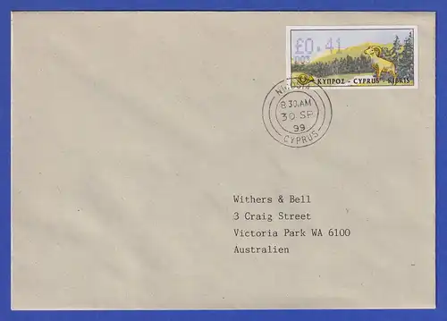 Zypern Amiel-ATM 1999  Mi-Nr. 4 Aut.-Nr. 003 Wert 0,41 auf FDC nach Australien