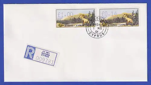 Zypern Amiel-ATM 1999 Mi-Nr. 4 Aut.-Nr. 003 Werte 1,00 und 0,14 auf blanco-FDC