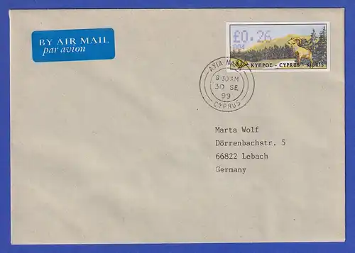 Zypern Amiel-ATM 1999 Mi-Nr. 4 Aut.-Nr.004 Wert 0,26 auf FDC nach D