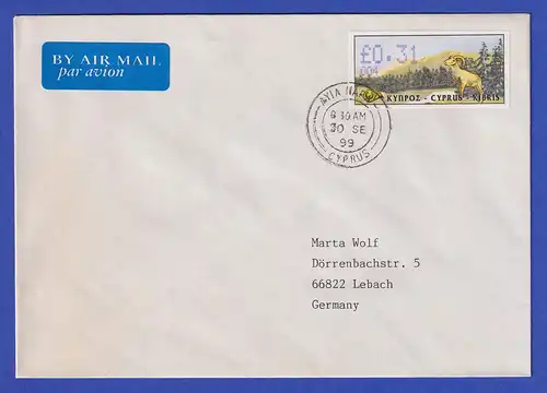 Zypern Amiel-ATM 1999 Mi-Nr. 4 Aut.-Nr.004 Wert 0,31 auf FDC nach D