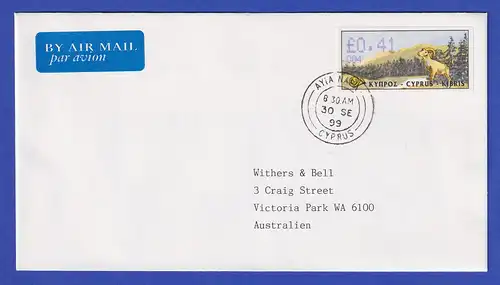 Zypern Amiel-ATM 1999 Mi-Nr. 4 Aut.-Nr.004 Wert 0,41 auf FDC nach Australien