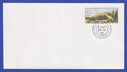 Zypern Amiel-ATM 1999 Mi-Nr. 4 Aut.-Nr.004 Wert 0,31 auf blanco-FDC 