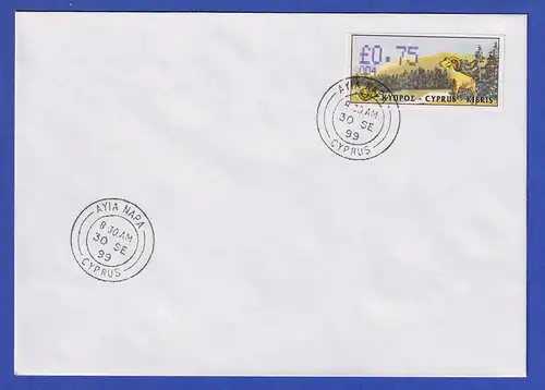 Zypern Amiel-ATM 1999 Mi-Nr. 4 Aut.-Nr.004 Wert 0,75 auf blanco-FDC 