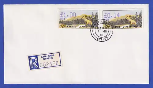 Zypern Amiel-ATM 1999 Mi-Nr. 4 Aut.-Nr.004 Werte 1,00 und 0,14 auf blanco-FDC 