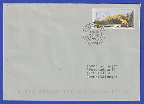 Zypern Amiel-ATM 1999 Mi-Nr. 4 Aut.-Nr.005 Wert 0,21 auf FDC nach D