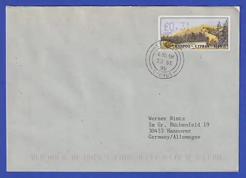 Zypern Amiel-ATM 1999 Mi-Nr. 4 Aut.-Nr.005 Wert 0,31 auf FDC nach D