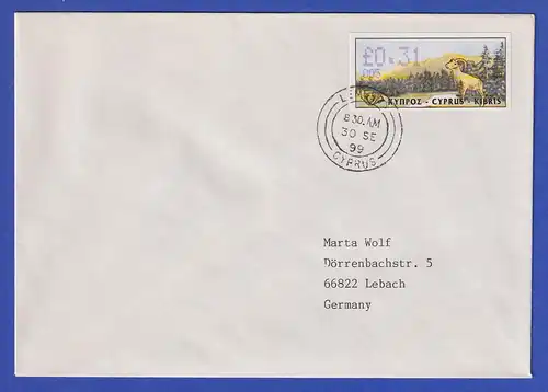 Zypern Amiel-ATM 1999 Mi-Nr. 4 Aut.-Nr.005 Wert 0,31 auf FDC nach Deutschland
