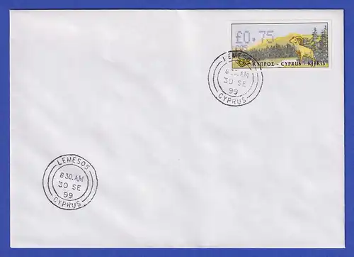 Zypern Amiel-ATM 1999 Mi-Nr. 4 Aut.-Nr.005 Wert 0,75 auf blanco-FDC 