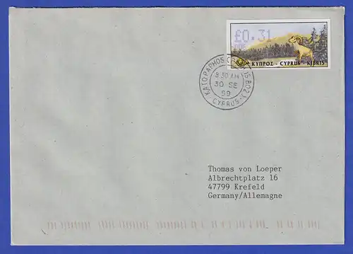 Zypern Amiel-ATM 1999 Mi-Nr. 4 Aut.-Nr.006 Wert 0,31 auf FDC nach D