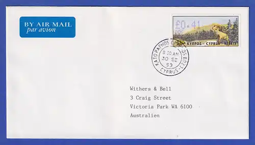 Zypern Amiel-ATM 1999 Mi-Nr. 4 Aut.-Nr.006 Wert 0,41 auf FDC nach Australien