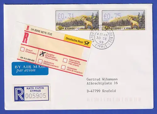 Zypern Amiel-ATM 1999 Mi-Nr. 4 Aut.-Nr.006 Werte 0,31 und 0,75 auf R-FDC nach D