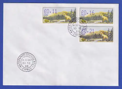 Zypern Amiel-ATM 1999 Mi-Nr. 4 Aut.-Nr.006 Werte 0,11-0,16-0,21 auf blanco-FDC