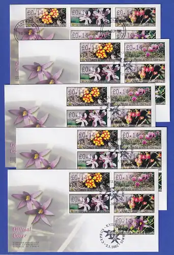 Zypern Amiel-ATM 2002 Blumen Mi-Nr. 5-9 je ein FDC aller 5 Aut.-Nr. 003-007 