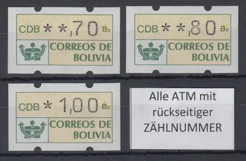 Bolivien / Bolivia ATM Satz 70-80-100 **  Alle ATM mit Zählnummer !