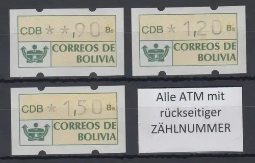 Bolivien / Bolivia ATM Satz 90-120-150 **. Alle ATM mit Zählnummer !