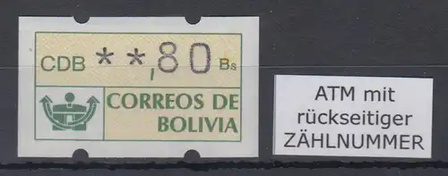 Bolivien / Bolivia ATM Wert 80 ** mit Zählnummer.