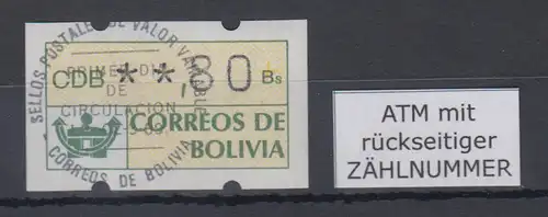 Bolivien / Bolivia ATM Wert 80 mit ET-O LP.  ATM mit Zählnummer.
