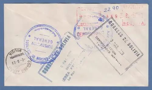 Bolivien / Bolivia ATM Wert 80 mit ET-O LP auf Inlands-R-FDC