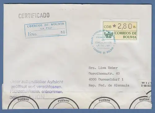 Bolivien / Bolivia ATM Wert 280 mit ET-O LP auf R-FDC n. D Amtlich verschlossen!