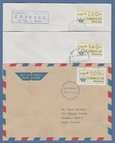 Bolivien / Bolivia je ein FDC mit ET-Sonder-O von La Paz, Cochabamba, Sta. Cruz