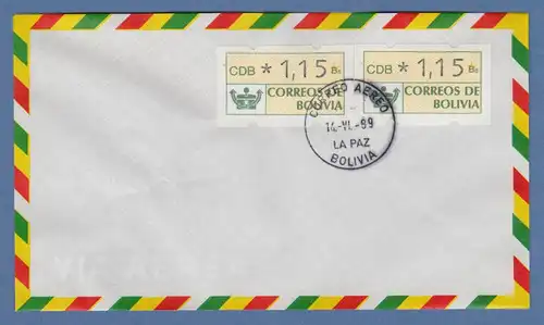 Bolivien / Bolivia ATM Wert 115 2 mal auf blanco-Brief , Tages-O La Paz 14.6.89 