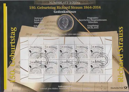 Bundesrepublik Numisblatt 3/2014 Richard Strauss mit 10-Euro-Gedenkmünze 