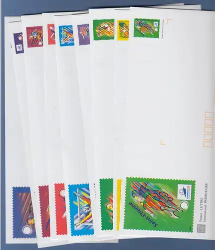 Frankreich 1998 Fussball WM Set 8 Langformat-Ganzsachen-Umschläge ungebraucht 