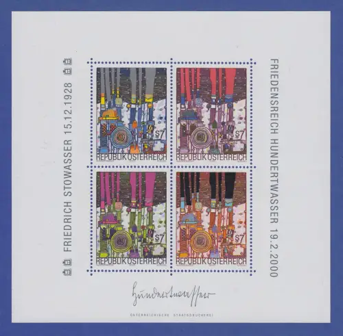 Österreich 2000 Blockausgabe Tod von Friedensreich Hundertwasser Mi.-Nr. Bl.15