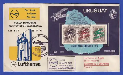 Lufthansa-Erstflugbeleg LH 507 1971 mit Uruguay Block 13
