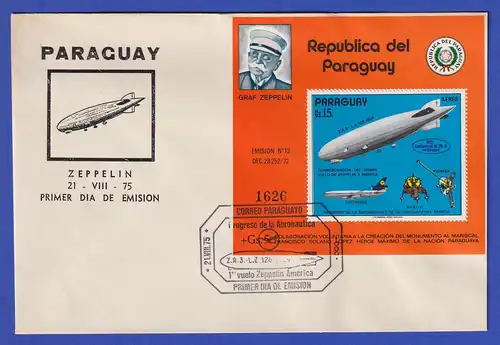 Paraguay 1975 Blockausgabe Luftschiff Graf Zeppelin Mi.-Nr. Bl. 246 auf FDC