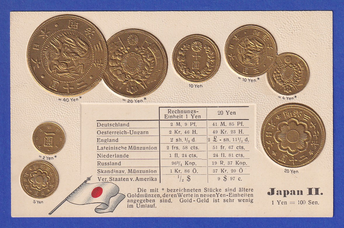 Historische Postkarte Munzen Japan Ii Edler Pragedruck Silber Und Golden Nr Oldthing Ansichtskarten Posten Sammlungen