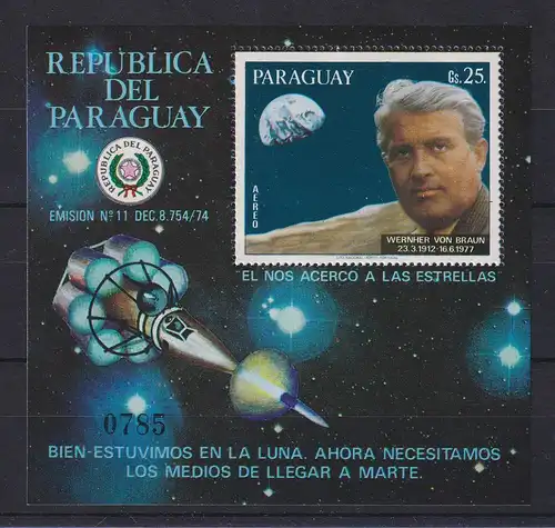 Paraguay 1977 Blockausgabe Wernher von Braun Marsexpedition Mi.-Nr. Block 308 **