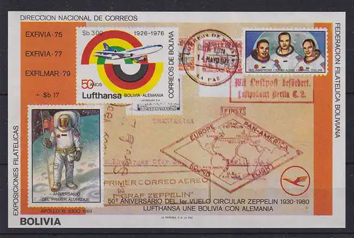 Bolivien 1976 Blockausgabe 50 Jahre Lufthansa / Apollo 11  Mi.-Nr. Block 105 **