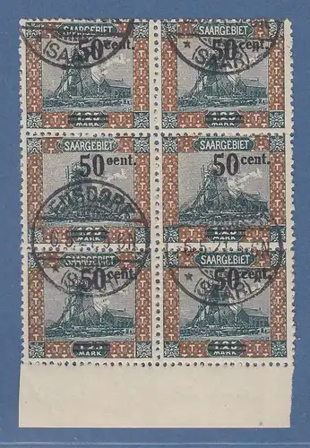 Saar 1921 Mi.-Nr. 78A im 6er-Bock, dabei Aufdruckfehler II und VII