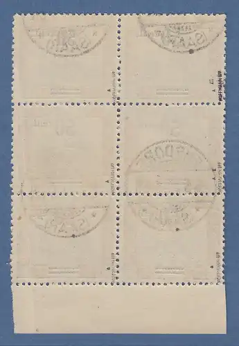 Saar 1921 Mi.-Nr. 78A im 6er-Bock, dabei Aufdruckfehler II und VII