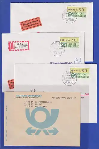 STS Wiesbaden Terminalquittung vom ET 7.10.82  17,20DM Postwertzeichen, 3 Briefe