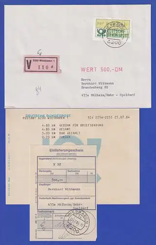 STS Wiesbaden ATM 480Pfg auf Wertbrief dazu Terminalquittung 25.7.84