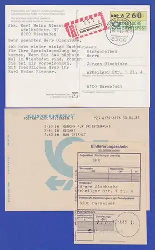 STS Wiesbaden ATM 260Pfg auf R-Postkarte, dazu Terminalquittung 30.4.83