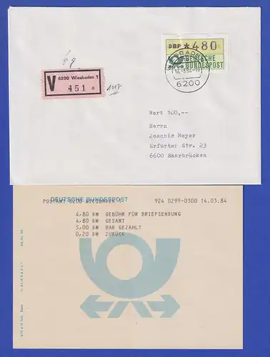 STS Wiesbaden ATM 480Pfg auf Wertbrief, dazu Terminalquittung 14.3.84