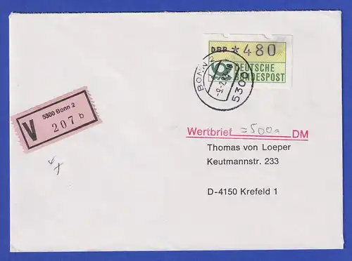 STS Bonn Inbetriebnahmetag 9.2.83: ATM 480 auf V-Brief, ohne TQ 