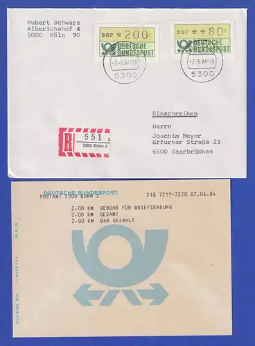 STS Bonn ATM 200Pfg mit TQ 7.6.84 und 80er aus MWZD auf R-Brief 