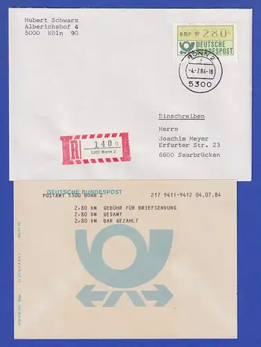 STS Bonn ATM 280Pfg auf R-Brief, dazu Terminalquittung 4.7.84