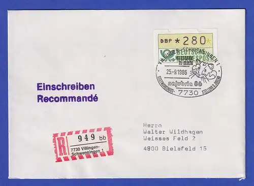 ATM 280 Pfg mit So.-O Villingen-Schwenningen Najubria'86 auf R-Brief, 1986