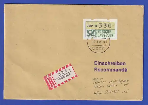 ATM 330 Pfg als EF auf schwerem R-Brief  von Bonn nach Bielefeld, 14.9.88