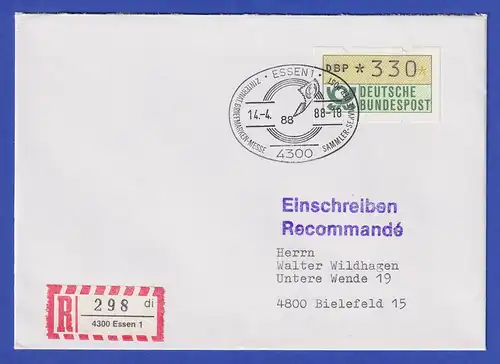 ATM 330 Pfg als EF auf R-Brief mit So.-O Messe ESSEN 14.4.88